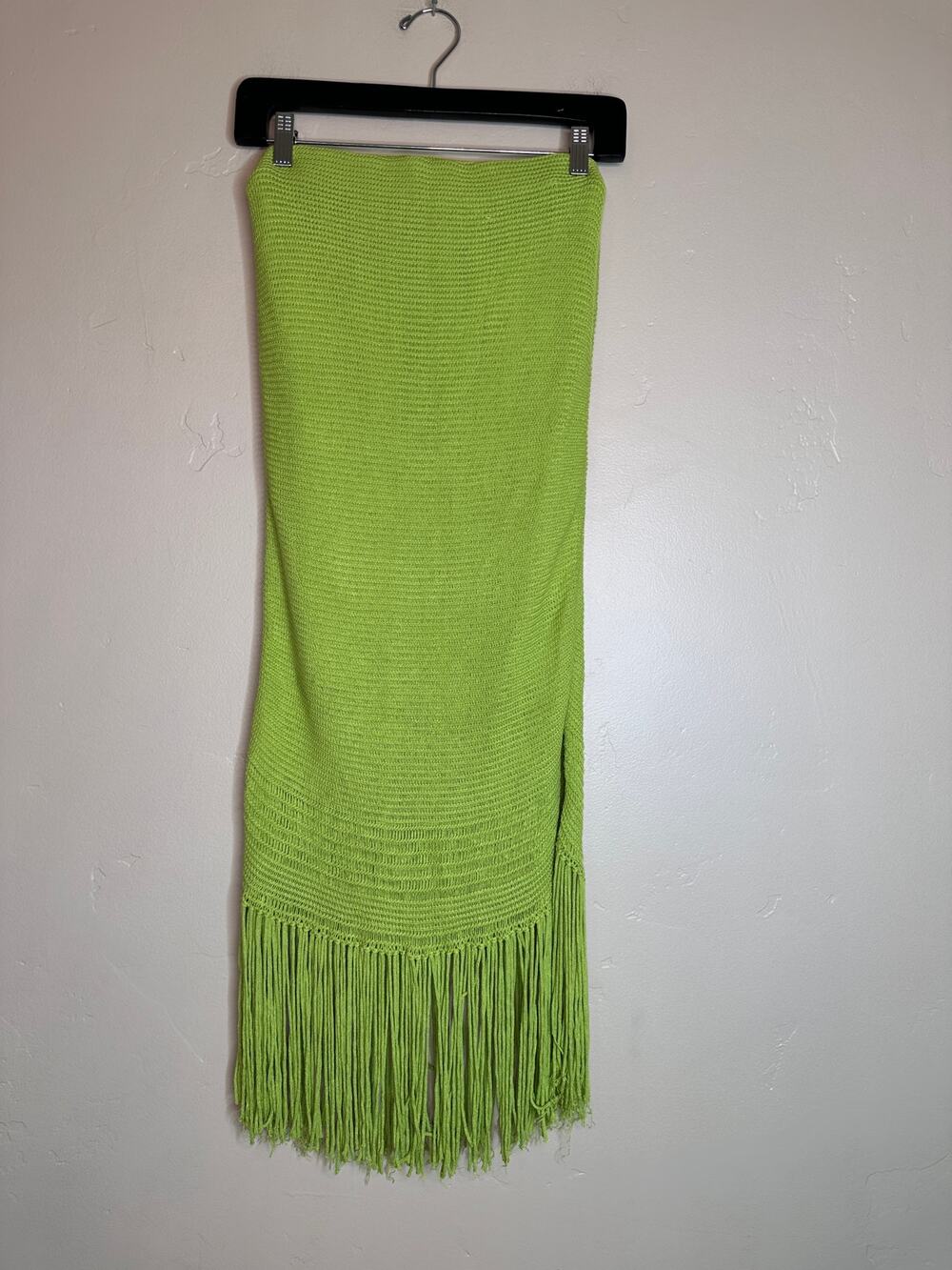 Boutique Lumiere Neon Green Fringe Knit Pull-On Skirt Dress Large